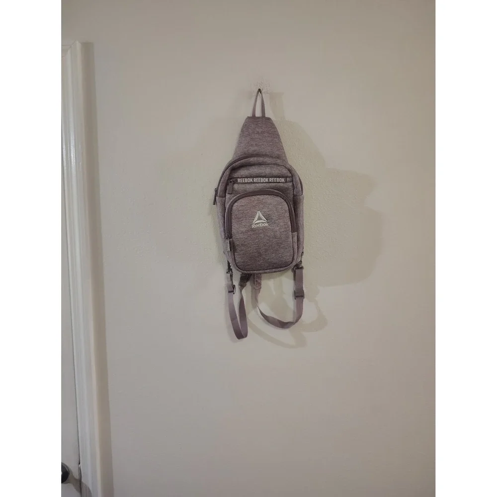 Reebok Womens Sling Bag Crossbody Backpack Heathered Mauve Purple Sporty Travel